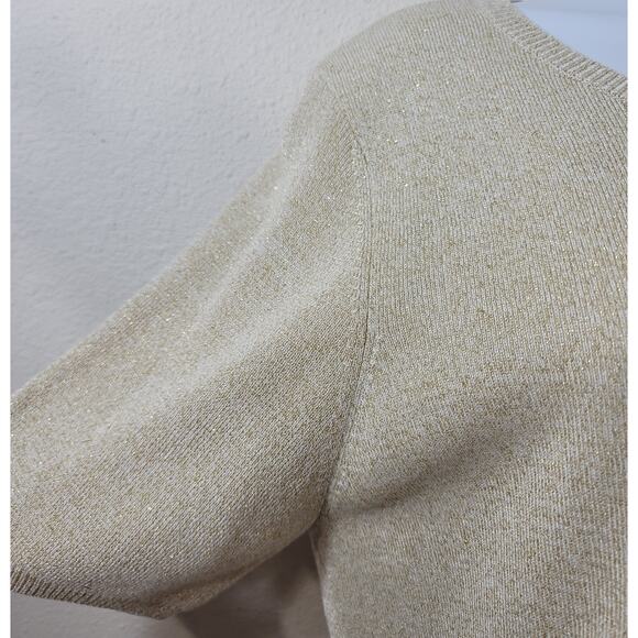 Draper's & Damon's Gold White Marled Round Neck Top Large Lightweight Stretchy - Picture 2 of 5